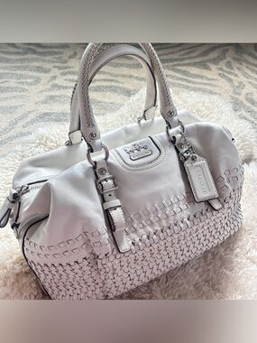 Coach White Woven Leather Satchel with Braided Handles